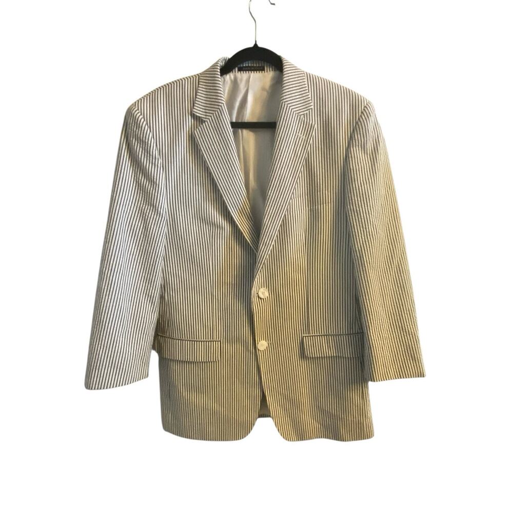 IL Canto Vintage 100% Cotton Seersucker Sport Coat 40R White/Blue-Gray Vented